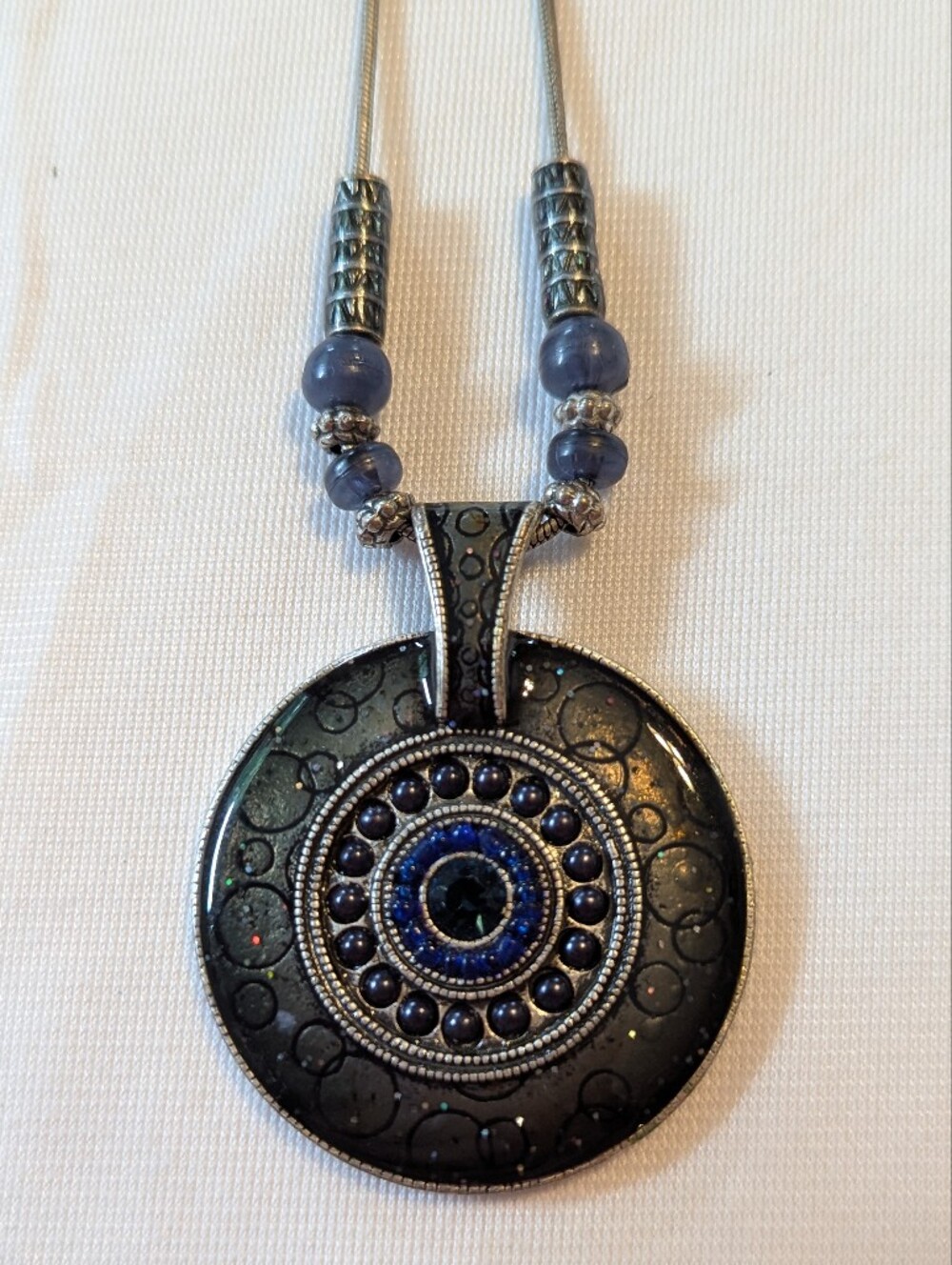 Pendant Necklace With Silver Tone Chain And Beading